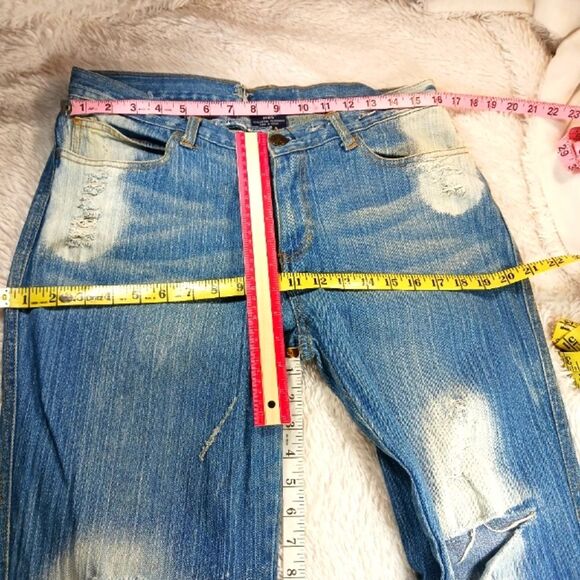 Y2K Custom Painted Distressed Bleached Denim Jeans Wearable Art Wings-Roses 12 - Picture 8 of 12
